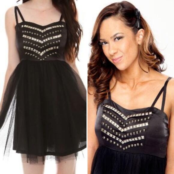 Hot Topic Dresses & Skirts - Hot Topic Studded Tutu Mini Dress Black Size M Tulle - Seen on WWE Diva AJ Lee